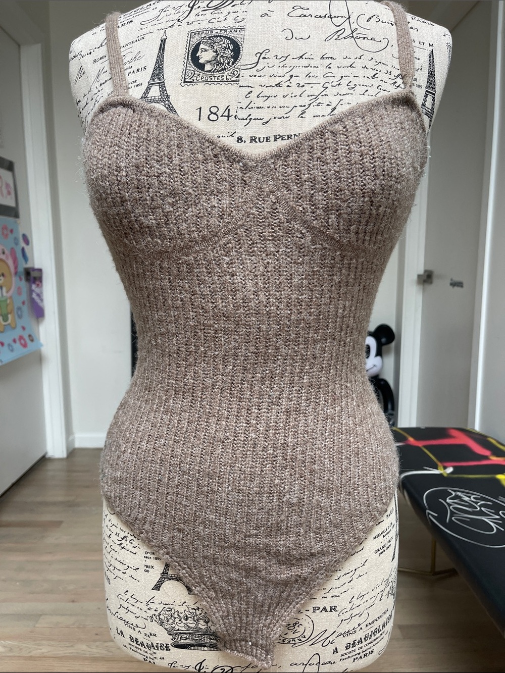 Zara Taupe Ribbed Knit Camisole Bodysuit